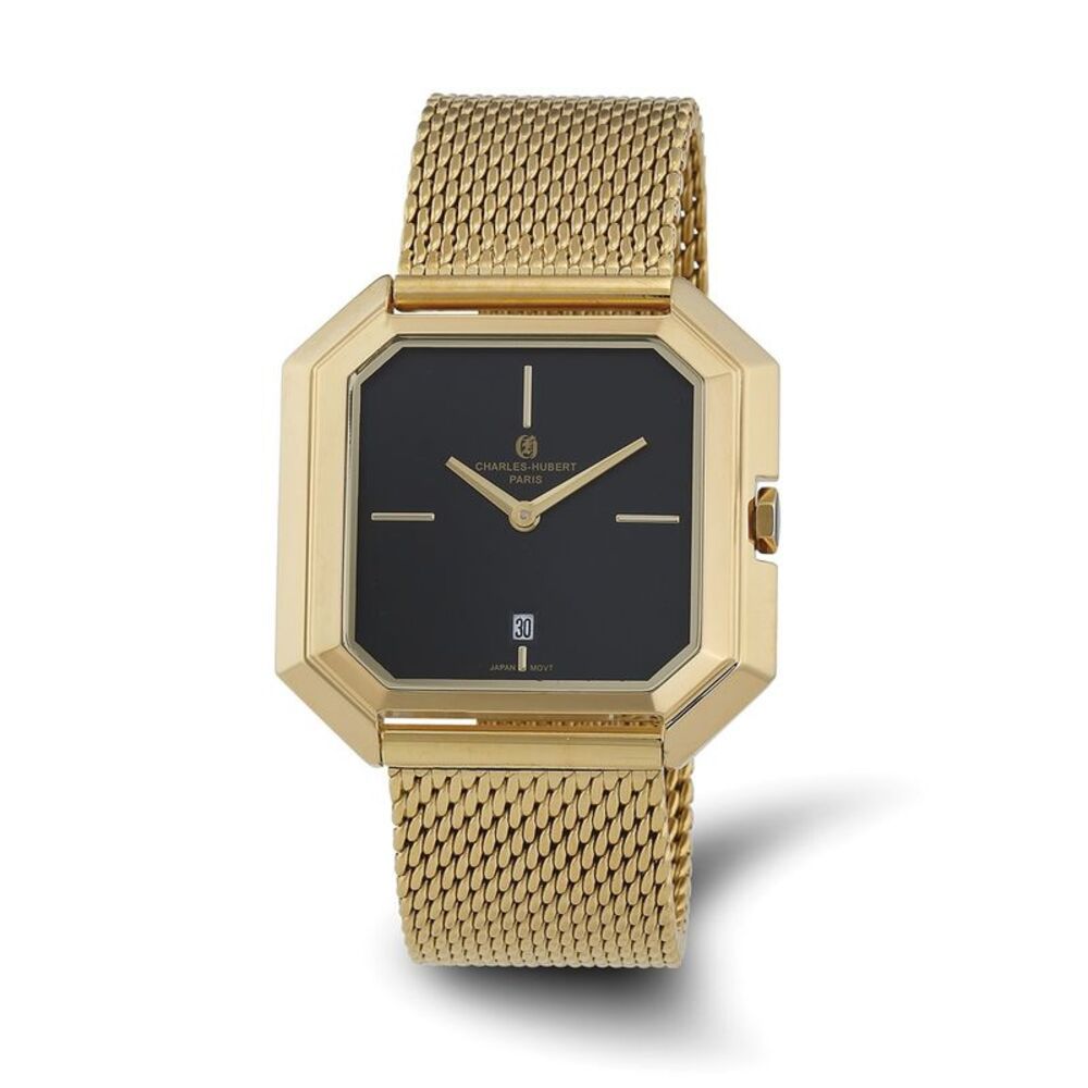 Charles Hubert Mens IP-plated Stainless Mesh Black Dial Quartz Watch